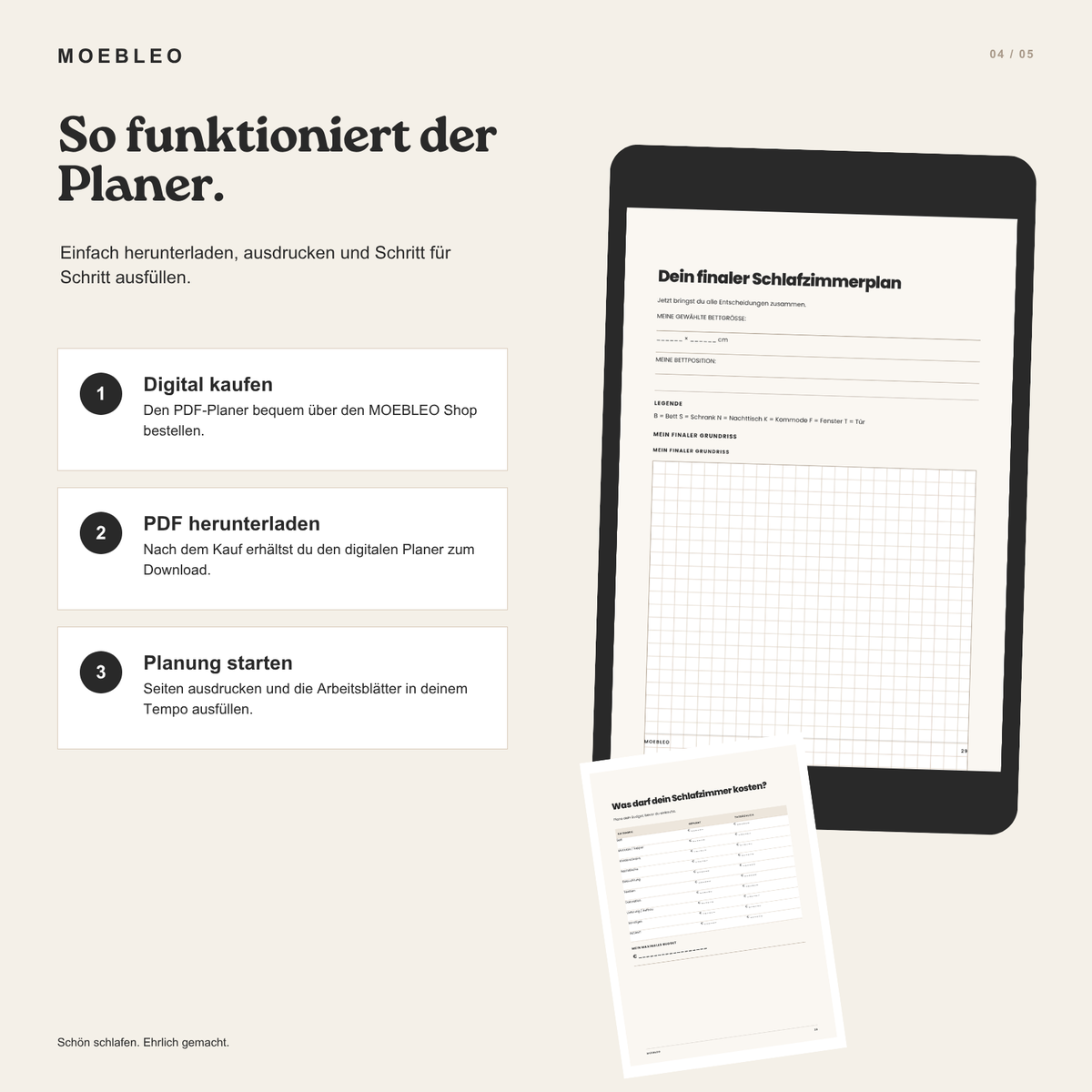 Mein Schlafzimmer Planer – Digitaler PDF-Planer für Raum, Bettgröße & Einrichtung